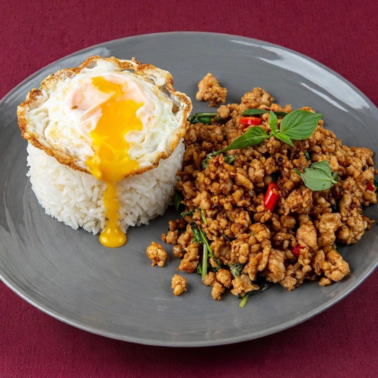 Chilli Basil Chicken Mince with Fried Egg on Rice